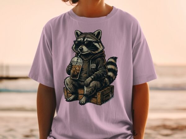 Chill Raccoon T-Shirts, Cool Animal with Sunglasses and Iced Coffee Graphic Tee, Relaxed Wildlife Design, Hipster Raccoon Lover Gift Apparel
