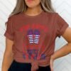 July 4th flip flops fireworks T-shirt, July 4th T-shirt, USA shirt, Independence day tee, American flag shirt, womens Patriotic tee