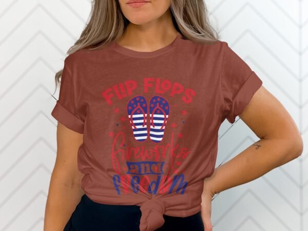 July 4th flip flops fireworks T-shirt, July 4th T-shirt, USA shirt, Independence day tee, American flag shirt, womens Patriotic tee