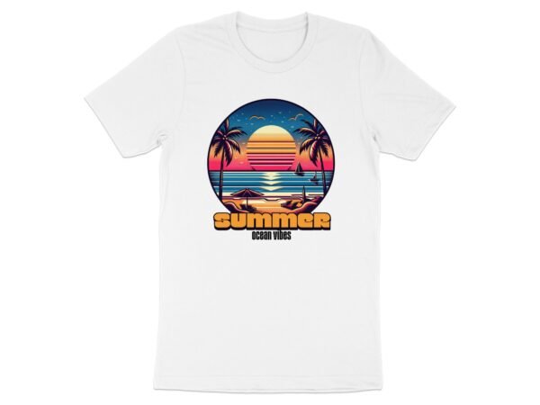 30e09df7-f7b0-4020-ad44-210b317e6efd Summer Ocean Vibes T-Shirt, Retro Sunset Beach Scene Tee, Tropical Palm Tree Vacation Shirt, Aesthetic Ocean Graphic T-Shirt