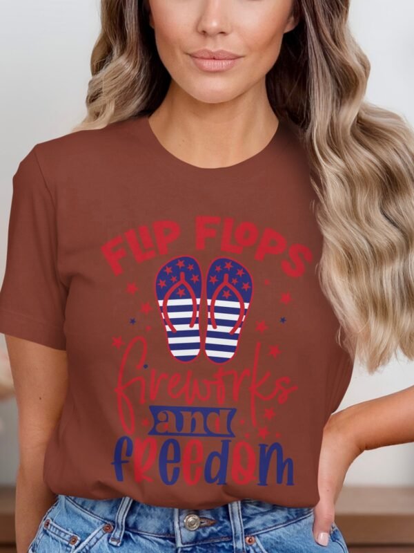 July 4th flip flops fireworks T-shirt, July 4th T-shirt, USA shirt, Independence day tee, American flag shirt, womens Patriotic tee