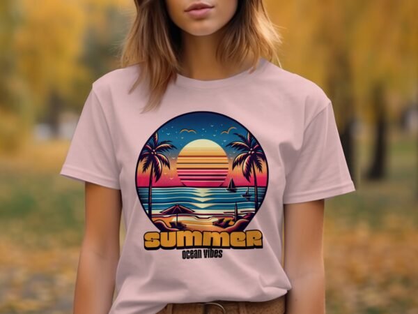 39c012b9-d841-4f72-8e51-936f27ab93c9 Summer Ocean Vibes T-Shirt, Retro Sunset Beach Scene Tee, Tropical Palm Tree Vacation Shirt, Aesthetic Ocean Graphic T-Shirt