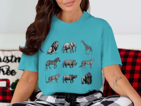 African Safari Animals T-Shirts, Vintage Wildlife Sketch Art, Big Five Lion Elephant Giraffe Zebra Rhino, Jungle Creature Graphic Tee