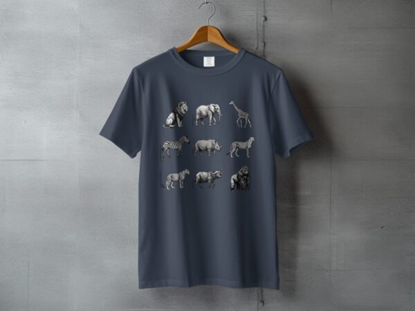 African Safari Animals T-Shirts, Vintage Wildlife Sketch Art, Big Five Lion Elephant Giraffe Zebra Rhino, Jungle Creature Graphic Tee