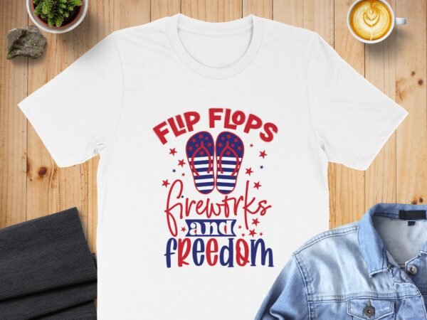 July 4th flip flops fireworks T-shirt, July 4th T-shirt, USA shirt, Independence day tee, American flag shirt, womens Patriotic tee