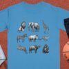 Exotic African Safari Animals T-Shirt, Detailed Hand Drawn Wildlife Sketch Tee, Lion, Elephant, Giraffe, Zebra, Rhino, Cheetah, Leopard