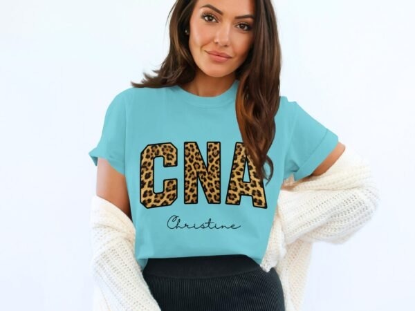 56b4c13e-d658-4cee-92eb-3cff5ab2ab2f Personalized CNA T-Shirts, Leopard Print Custom Name Nurse T-Shirt, Certified Nursing Assistant Appreciation Gift, Christine Name Tee