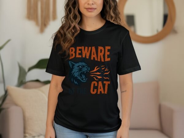 Beware Of The Cat T-Shirt, Angry Cat Design, Fire Breathing Cat Tee, Cool Cat Shirt, Unique Cat Gift, Funny Cat Lover Present, Cat T-Shirt