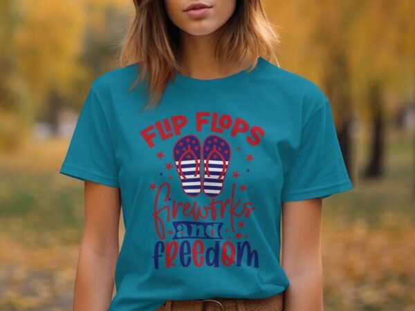 July 4th flip flops fireworks T-shirt, July 4th T-shirt, USA shirt, Independence day tee, American flag shirt, womens Patriotic tee