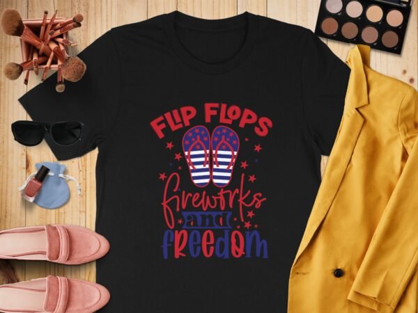 July 4th flip flops fireworks T-shirt, July 4th T-shirt, USA shirt, Independence day tee, American flag shirt, womens Patriotic tee