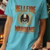 Hellfire Wardens T-Shirt, Motorcycle Helmet Skull Tee, Through the Flames Biker Shirt, Edgy Rider Apparel, Vintage Style TShirt