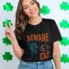 Beware Of The Cat T-Shirt, Angry Cat Design, Fire Breathing Cat Tee, Cool Cat Shirt, Unique Cat Gift, Funny Cat Lover Present, Cat T-Shirt
