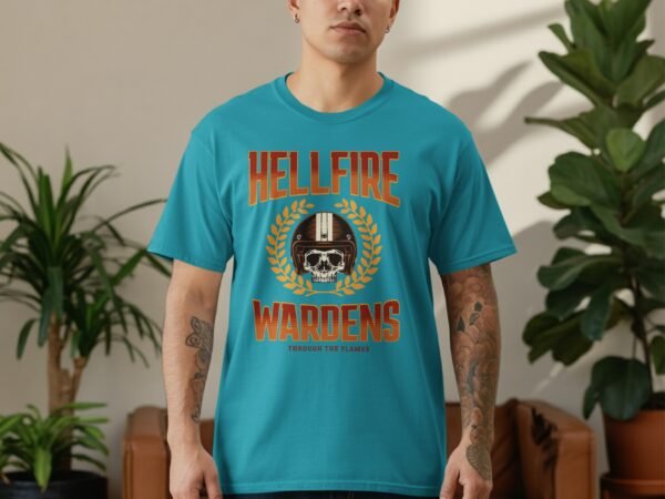 Hellfire Wardens T-Shirt, Motorcycle Helmet Skull Tee, Through the Flames Biker Shirt, Edgy Rider Apparel, Vintage Style TShirt