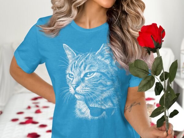 Cool Cat with Sunglasses T-Shirts, Hip Kitty Line Art Tee, Trendy Feline Design, Stylish Pet Lover Gift, Unique Animal Wear, Cute Cat Sketch