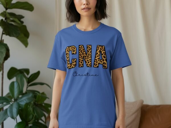 9177c7be-dd33-477e-b74a-6fe456910f10 Personalized CNA T-Shirts, Leopard Print Custom Name Nurse T-Shirt, Certified Nursing Assistant Appreciation Gift, Christine Name Tee