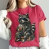 Chill Raccoon T-Shirts, Cool Animal with Sunglasses and Iced Coffee Graphic Tee, Relaxed Wildlife Design, Hipster Raccoon Lover Gift Apparel