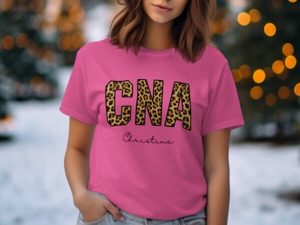 94ed3aec-2af3-4a06-b725-8f3589530cb6 Personalized CNA T-Shirts, Leopard Print Custom Name Nurse T-Shirt, Certified Nursing Assistant Appreciation Gift, Christine Name Tee