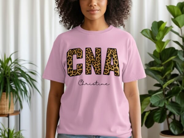 9a45b976-2244-4c11-8ad3-1ec9b1a9d362 Personalized CNA T-Shirts, Leopard Print Custom Name Nurse T-Shirt, Certified Nursing Assistant Appreciation Gift, Christine Name Tee
