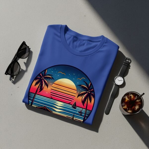 9e574b99-5e3e-40e0-aead-875f43cf4599 Summer Ocean Vibes T-Shirt, Retro Sunset Beach Scene Tee, Tropical Palm Tree Vacation Shirt, Aesthetic Ocean Graphic T-Shirt