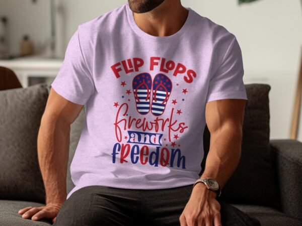 July 4th flip flops fireworks T-shirt, July 4th T-shirt, USA shirt, Independence day tee, American flag shirt, womens Patriotic tee