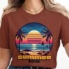 af821f21-0eda-4452-a676-31e9057a5458 Summer Ocean Vibes T-Shirt, Retro Sunset Beach Scene Tee, Tropical Palm Tree Vacation Shirt, Aesthetic Ocean Graphic T-Shirt