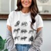 African Safari Animals T-Shirts, Vintage Wildlife Sketch Art, Big Five Lion Elephant Giraffe Zebra Rhino, Jungle Creature Graphic Tee
