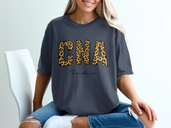 b7d05bec-85ce-43d0-9d71-659e2c1d2751 Personalized CNA T-Shirts, Leopard Print Custom Name Nurse T-Shirt, Certified Nursing Assistant Appreciation Gift, Christine Name Tee