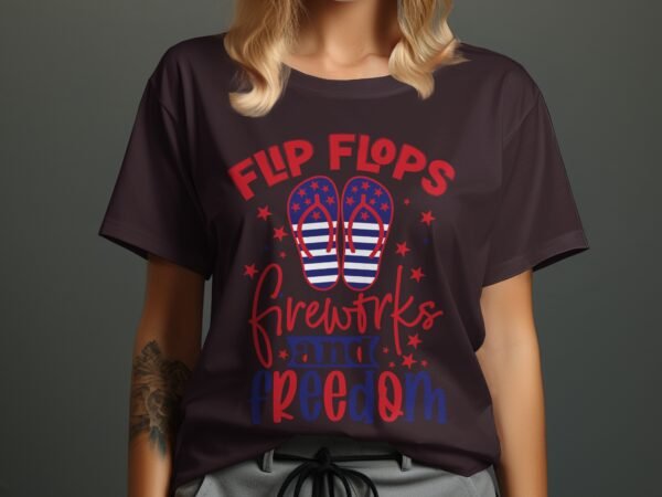 July 4th flip flops fireworks T-shirt, July 4th T-shirt, USA shirt, Independence day tee, American flag shirt, womens Patriotic tee