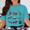 Exotic African Safari Animals T-Shirt, Detailed Hand Drawn Wildlife Sketch Tee, Lion, Elephant, Giraffe, Zebra, Rhino, Cheetah, Leopard