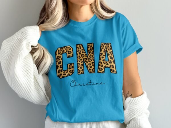 e2360f13-f6bd-4223-94a7-66e36d488f14 Personalized CNA T-Shirts, Leopard Print Custom Name Nurse T-Shirt, Certified Nursing Assistant Appreciation Gift, Christine Name Tee
