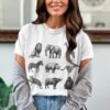 Exotic African Safari Animals T-Shirt, Detailed Hand Drawn Wildlife Sketch Tee, Lion, Elephant, Giraffe, Zebra, Rhino, Cheetah, Leopard