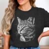 Cool Cat with Sunglasses T-Shirts, Hip Kitty Line Art Tee, Trendy Feline Design, Stylish Pet Lover Gift, Unique Animal Wear, Cute Cat Sketch