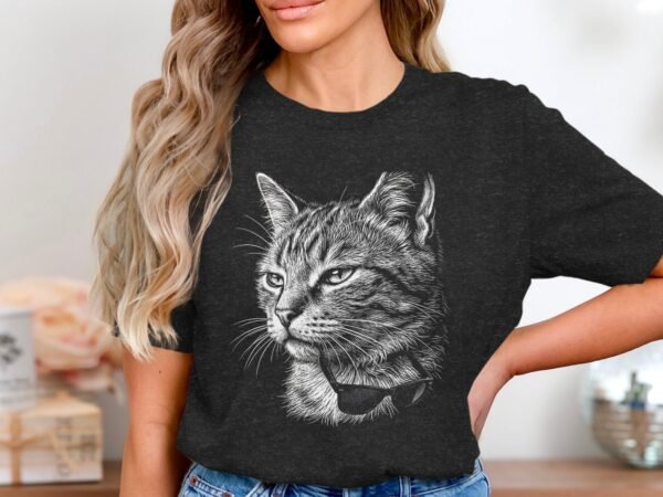 Cool Cat with Sunglasses T-Shirts, Hip Kitty Line Art Tee, Trendy Feline Design, Stylish Pet Lover Gift, Unique Animal Wear, Cute Cat Sketch