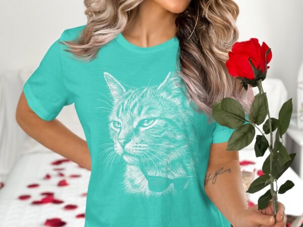 Cool Cat with Sunglasses T-Shirts, Hip Kitty Line Art Tee, Trendy Feline Design, Stylish Pet Lover Gift, Unique Animal Wear, Cute Cat Sketch