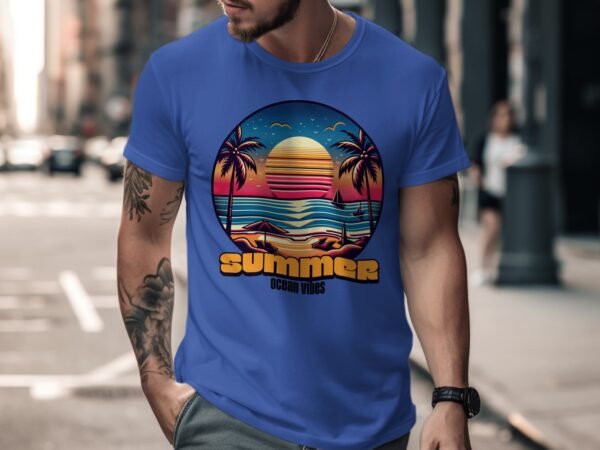 ed86f261-56dd-43da-a025-c2b6ea5cc67a Summer Ocean Vibes T-Shirt, Retro Sunset Beach Scene Tee, Tropical Palm Tree Vacation Shirt, Aesthetic Ocean Graphic T-Shirt