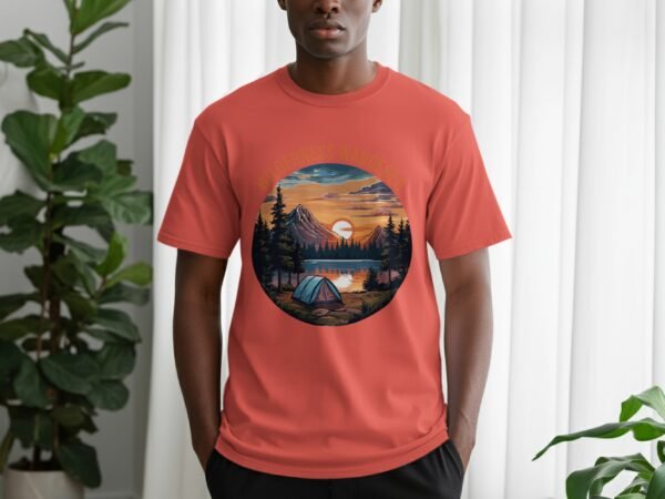 Wilderness Wanderer Mountain Lake Sunset Camping T-Shirts