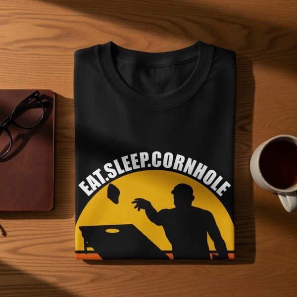 0b31eb43-635a-4f70-abbf-a4d8021ac9ec Eat Sleep Cornhole Repeat Retro Sunset T-Shirt