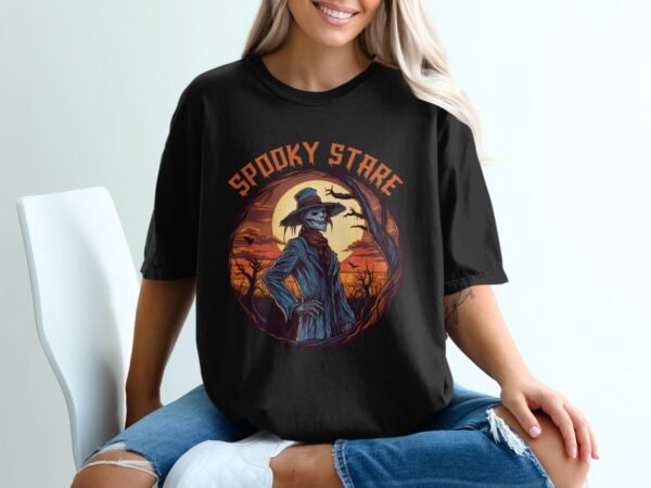Spooky Stare Skeleton Scarecrow Halloween T-Shirt