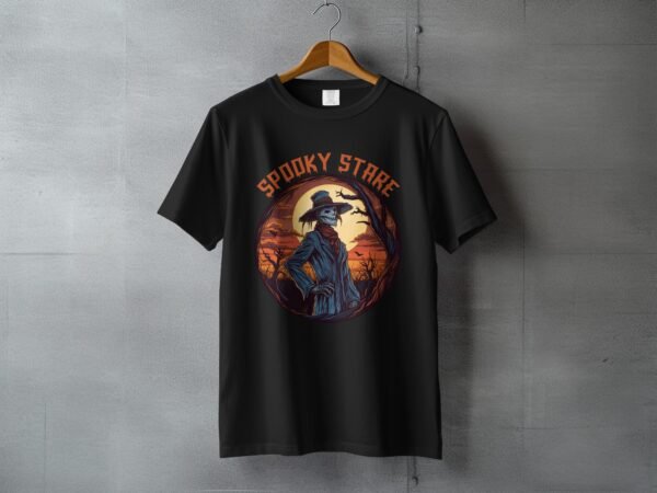 Spooky Stare Skeleton Scarecrow Halloween T-Shirt