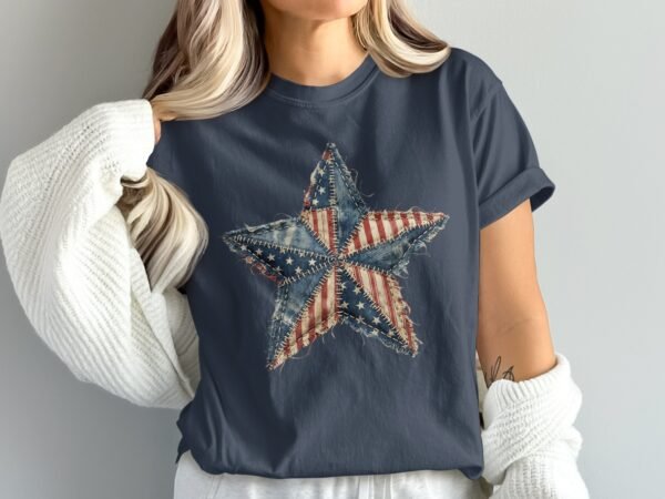 Patriotic Americana Star Patchwork Design T-Shirts