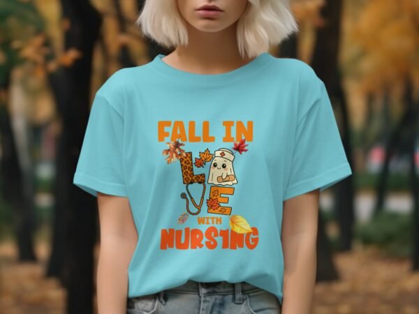 458416af-f28c-47ee-9bc9-3522d83c4c41 Fall in Love with Nursing T-Shirt, Cute Nurse Ghost Autumn Tee, Leopard Stethoscope Nurse Appreciation Gift, RN Student Spooky Fall Season