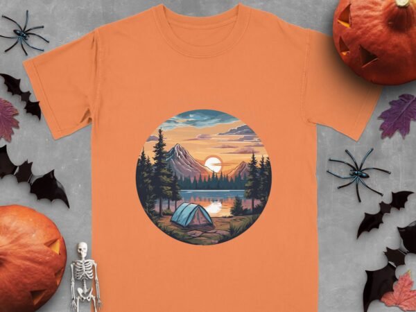 Wilderness Wanderer Mountain Lake Sunset Camping T-Shirts