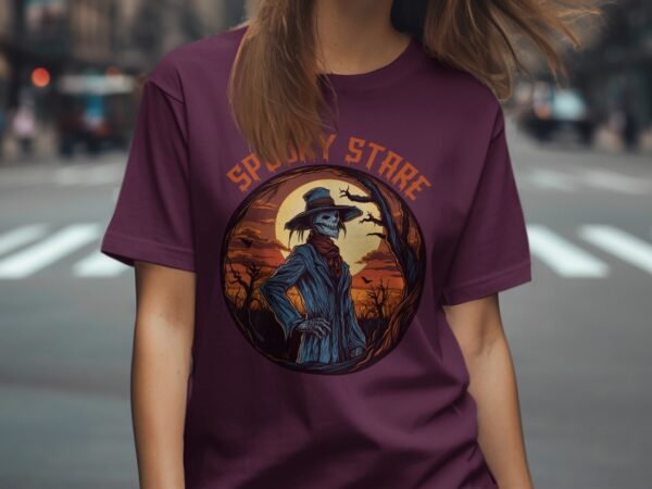 Spooky Stare Skeleton Scarecrow Halloween T-Shirt