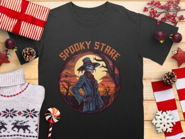 Spooky Stare Skeleton Scarecrow Halloween T-Shirt
