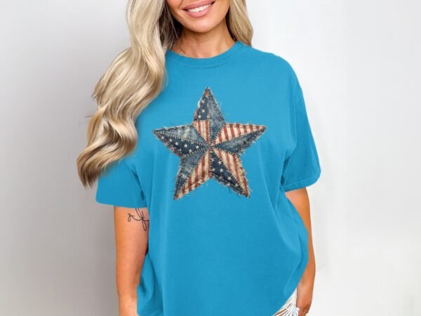 Patriotic Americana Star Patchwork Design T-Shirts