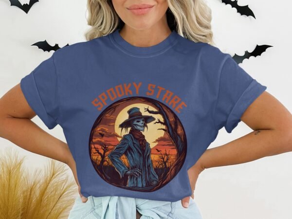 Spooky Stare Skeleton Scarecrow Halloween T-Shirt