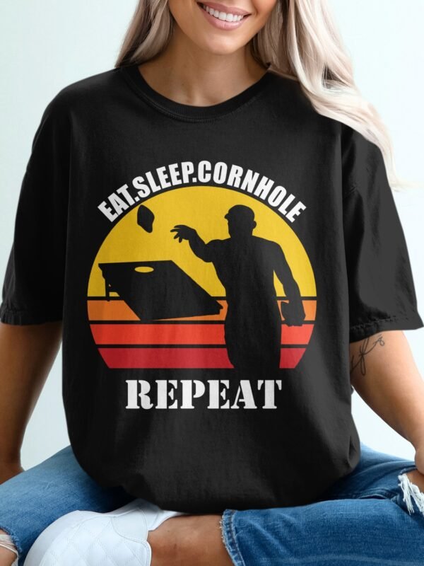 Eat Sleep Cornhole Repeat Retro Sunset T-Shirt