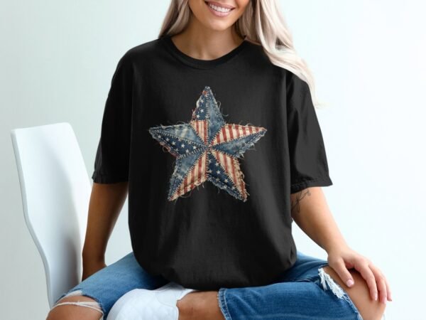 Patriotic Americana Star Patchwork Design T-Shirts