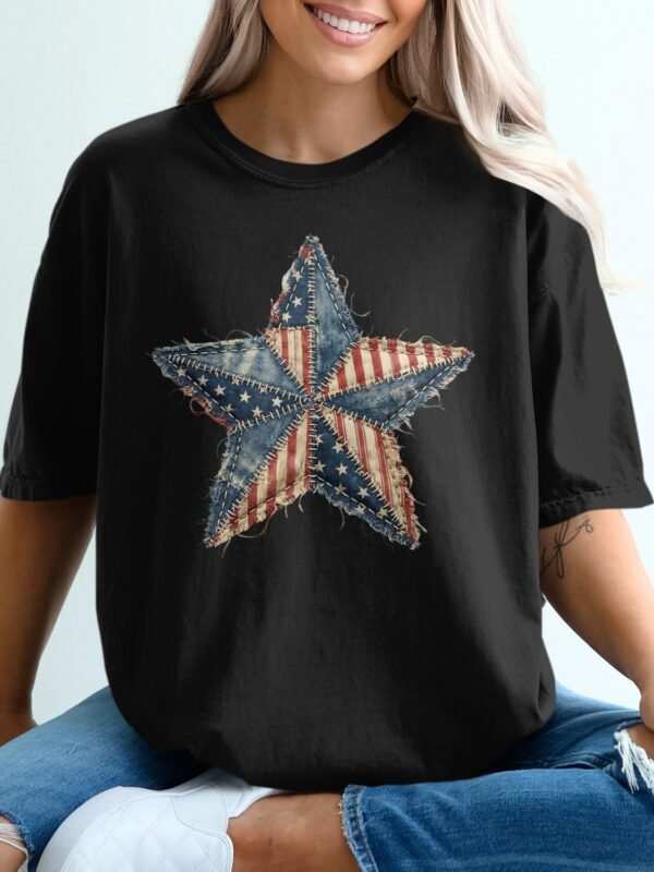 Patriotic Americana Star Patchwork Design T-Shirts