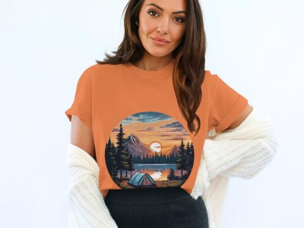 Wilderness Wanderer Mountain Lake Sunset Camping T-Shirts